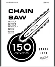 Homelite Chain Saw Parts Manual For 150 UT-10184 6 pages