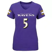 NFL Ravens OuterStuff Girls Main Stripes Player Short Sleeve Tee, Lg, Flacco
