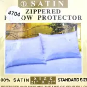 Vintage Satin Pillow Protector Zippered Standard Pillowcase Blue Better Home NOS