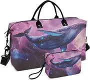 [ZRYSMY] Nebula Whale Purple Duffel Bag for Traveling, Travel Bag Gym Bag, with Multiple Interior Pockets Shoulder Weekender Bag for Women Men with Toiletry Bag 20.5L x 1.9W x 13.8H, Multi-Colored, one