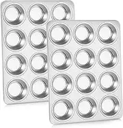 P&P Chef Muffin Pan Cupcake Baking Pan Set of 2, 12 Cups Muffin Tin Tray, Stainless Steel Muffin Pans for Baking Mini Cake Muffin Tart Quiche, Oven & Dishwasher Safe, Non-Toxic & Heavy-Duty