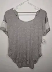 Charlotte Russe Womens Top Gray Lace Short Sleeve Slight Open Back Size Large