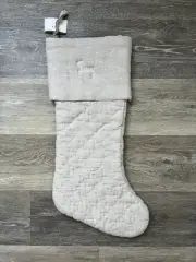 Beige Linen Quilted Pottery Barn Stocking With Monogram “Davey”
