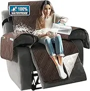 Smarcute 100% Waterproof Recliner Chair Covers for Large Recliner,Recliner Cover for Adults Lazy Boy with Arms (Oversized Recliner, Brown/Beige)
