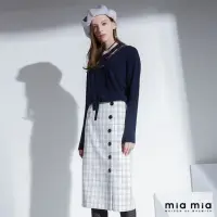 在飛比找momo購物網優惠-【mia mia】白格紋排釦及膝裙
