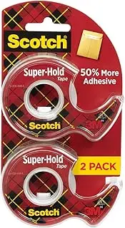 Scotch Super-Hold Tape, 2 Rolls, Transparent Finish, 50% More Adhesive, Trusted Favorite, 1.905 x 1524 cm, Dispensered (198DM-2)