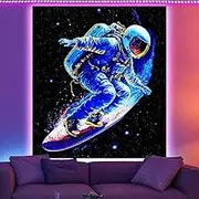 Blacklight Astronaut Wall Tapestry for Teen Boys Bedroom Decor, Black Light Outer Space Poster Tapestries for Men Guys, Black Galaxy Cool UV Art Wall Hanging for Living Room Dorm (51" x 60")