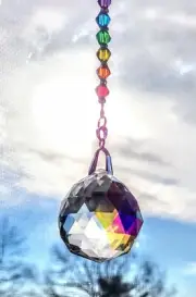 Crystal faceted 40AB ball, owl suncatcher double chakra beads, silver clasp