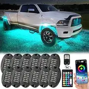 12 Pods Segmented Metal RGB LED Rock Lights Kit with APP/RF Remote Control, Upgraded Underglow Lights Waterproof Bright Multi Color 12v Alloy Underbody Lights for Trucks Pickup Jeep ATV UTV Golf Cart