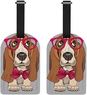 Richugui Fashionable Puppy Luggage Tags with Butterfly Print,Beautiful Violet Suitcase Tags with Privacy Cover Id Card,2 Pack Identifiers Tags with Name ID Labels for Women Girls Travel