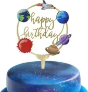 Happy Birthday Acrylic Cake Toppers for Outer Space Theme Birthday Party