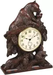Charming Hand-Painted Mama Bear and Cubs Resin Mantle,Tabletop Clock, USA Made
