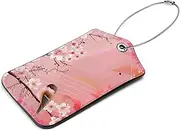 [KQNZT] Luggage Tags, 2 Pcs Suitcase Tags, Leather Luggage Tag, Custom Luggage Tags, Unique Luggage Tags, Pink Flower Bird Spring Japanese Style