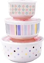 BOSILI Ceramic Bowls with Lid Porcelain Lunch Food Storage Organization Container With Lid Mixing Bowls Set of 3
