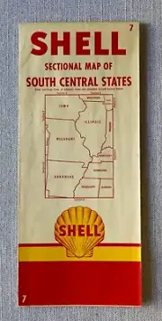 Shell Gas & Oil Road Map Sectional Map of South Central States #7 USA 1956