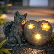 mildahjoy Pet Memorial Stone Marker for Cat Garden Stone, Solar Cat Grave Marker Stone Headstone Tombstone, Cat Sympathy Gifts Loss of Cat Memorial Outdoor