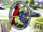 Stained Glass Cardinal & Blue Jay Sun-catcher
