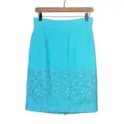 Antonio Melani NWT 6 Bertie Turquoise Blue Tweed Flower Lace Pencil Skirt