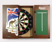 SHOT DARTS Bandit Original Bristle Dart Board + Australian Coat of Arms Cabinet + Darts