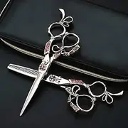 6 Inch Professional Retro Gem Hair Cutting Scissors, Stainless Steel Barber Shears with Thinning Shears, omic Design for Salon & Home Use, Precision Cutting