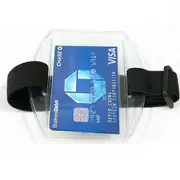 Security ID Card Holder Vertical Clear Elastic Strap Pass Retractable Key Tag - Black