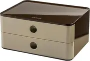 [HAN] Allison Smart-BOX Drawer Box with 2 Drawers and Divider, Cable Management, Stackable, Utensil Box for Office, Desk, Kitchen, Furniture-Friendly Rubber Feet, 1120-43, High-Gloss Light Brown