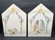 2 Ganz WaterColor Nativity Scene Wooden Blocks Mary Joseph Baby Jesus In Manger