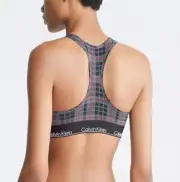 Calvin Klein Women's Modern Cotton Unlined Bralette Gray Scotch Plaid Small