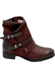 Miz Mooz Leather Buckle Ankle Boots Sambuca Merlot