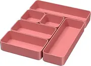 Organizer Drawers, Storage Plastic Desk Bins Stackable Organizers Tray, Bathroom Dividers Small Makeup Bin Clothes Organizing Trays for Containers Vanity Office Cabinet Desktop Compartment, Pink