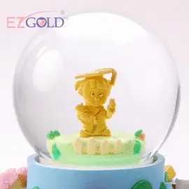 EZGOLD彌月禮盒 -彌月金飾 -音樂水晶球系列 ♪可愛女博士寶寶♪ (大)