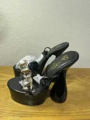 NIB So Me Black Strappy Size 8 Beige/Silver 3'' Heels