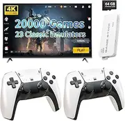 WYGaming 2025 New Retro Game Stick, 4K Wireless Retro Game Console with Built-in 20000+ Games and 23 Emulators,Dual 2.4GHz Wireless Controllers,Plug and Play Video Games for TV Gifts for All Age