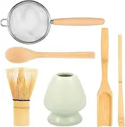 6 Pcs Matcha Making Kit, Unique Matcha Set with Ceramic Whisk Holder Bamboo Whisk Spoon Scoop Sifter Practical Tea Making Tool for Women Men Home Use.