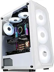Mid-Tower ATX, Micro-ATX, Mini-ITX Gaming Case, Tempered Glass Side Panel, 1 USB3.0, 2 USB 2.0, Supports Water Cooling and Can Be Installed with 8 Fans(White)