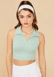 Sage Designer Sass Crop Polo Top