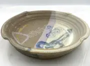 VTG STUDIO Pottery Pie Plate Pan ARTISAN Stoneware 10” Hand Painted Signed