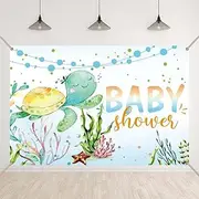 Bellicremas Sea Turtle Baby Shower Backdrop Boys Under The Sea Background for Parties Ocean Underwater Baby Shower Decors A Little Hatching is on The Way Banner with Copper Grommets