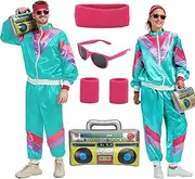 [Cosvana] Unisex 80s 90s Tracksuit Retro Hip Hop Outfit for Couples Costume