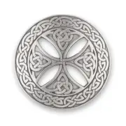 Celtic Cross & Knotwork Border Matt Pewter Scottish Traditional Plaid Brooch