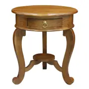 Queen Anne Round Cabriol Leg 1 Drawer Lamp Table - Light Pecan