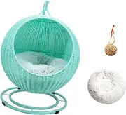 Semi Enclosed Pet Hammock Bed Handmade Cat Nest Breathable Practical Handwoven Potable Cozy Pet Cat House Cat Bed with Mat, Green