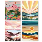4 Pack Paint by Number for Adults Framed Canvas Sunset Arts for Adults Beginn...