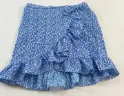 girl's Sole Hue hobo skirt size 13-14Y blue floral elastic waist pull-on polyest