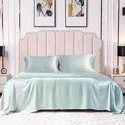 THXSILK Silk Sheet Set 4 Pcs, 25 Momme 100% Top Grade Natural Mulberry Silk Bed Sheets, Luxury Bedding Sets -Ultra Soft Durable, 1 Fitted Sheet, 1 Flat Sheet and 2 Pillow Shams (Queen, Light Blue)