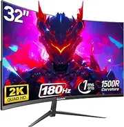 [Gawfolk] 32 inch Curved QHD (2560 * 1440) Gaming Monitor 2K 180Hz Computer Screen, Frameless 1500R Curved Computer Display Screen ，100% sRGB,with FreeSync，VESA Compatible