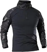 [HanzhuoLG] Men‘s Camouflage Military Training Tshirt Colorblock Stand Collar Outdoor Tactical Cycling Hiking T Shirts Color3 M