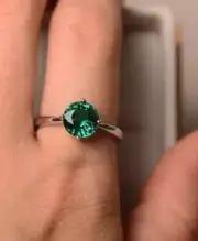 2.18 Ct Round Cut Natural Emerald Diamond Engagement Ring14K solid white gold