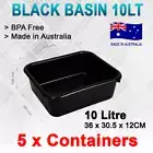 5x Heavy Duty 10L Black Plastic Basin Tub Containers Storage Crates Box Large AU