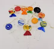 11 Murano Style Glass Lollipop Ornaments Hand Blown Art Glass NIB